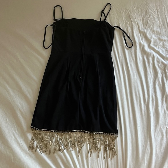 Black Short Dress with Rhinestone Tassels - Picture 2 of 2